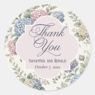 Sticker Rond Fleurs de Hortensia Délicates Mariage Remerciement