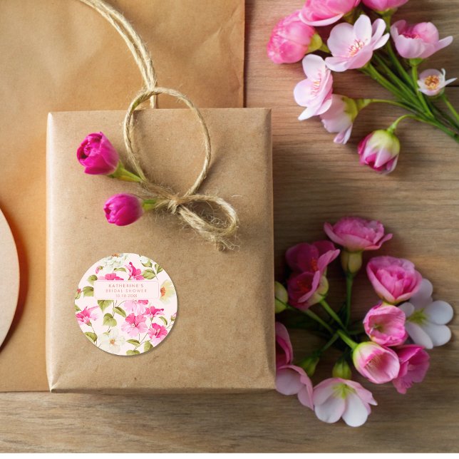 Sticker Rond Fleurs de jardin florales rose blush Fête de maria (Créateur téléchargé)