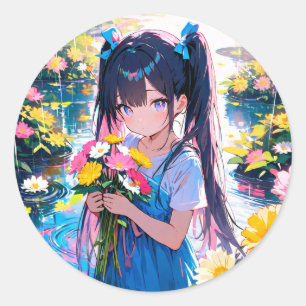 Sticker Rond Fleurs de la pluie