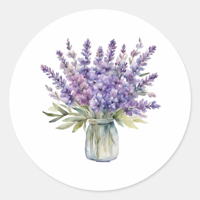 Sticker Rond Fleurs de lavande dans une aquarelle de jarre (Devant)