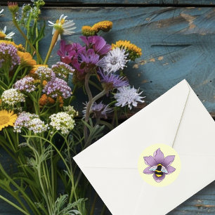 Sticker Rond Fleurs de lavande de bourdon Jaune