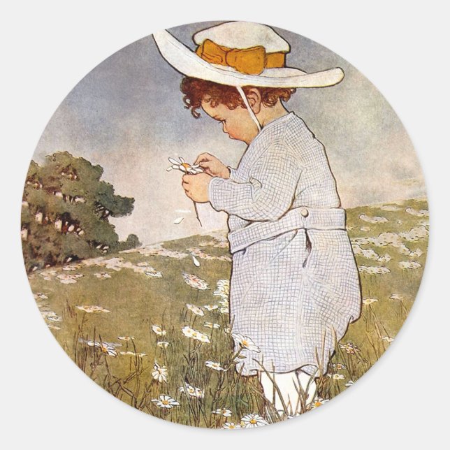 Sticker Rond Fleurs de marguerites de cueillette d'enfants anti (Devant)
