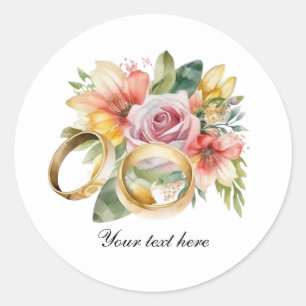 Sticker Rond Fleurs de mariage élégantes et bagues personnalisa