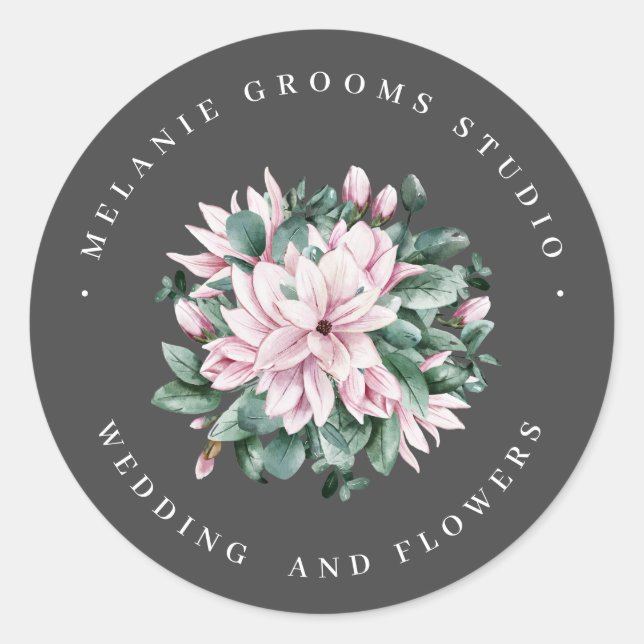 Sticker Rond Fleurs de mariage gris foncé de magnolia et d'euca (Devant)