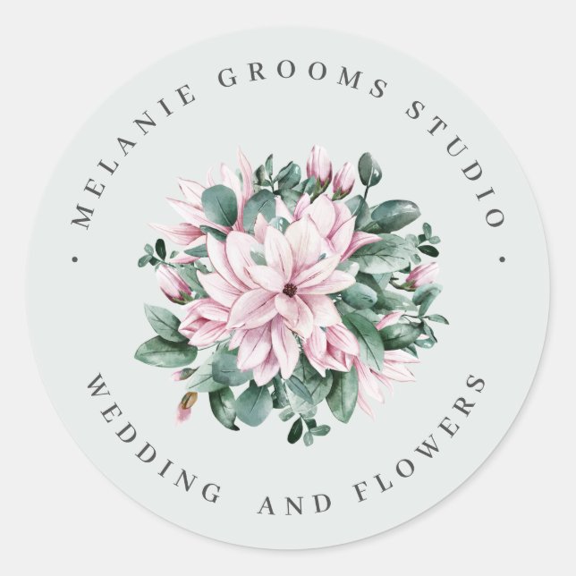 Sticker Rond Fleurs de mariage grises de magnolia et d'eucalypt (Devant)