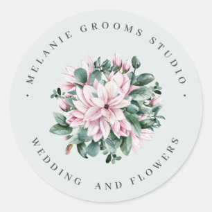 Sticker Rond Fleurs de mariage grises de magnolia et d'eucalypt