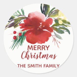 Sticker rond Fleurs de Noël aquarelle