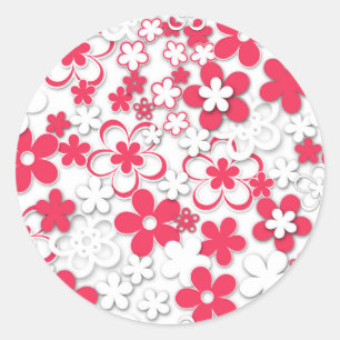 Sticker Rond Fleurs de papier rouge et blanc