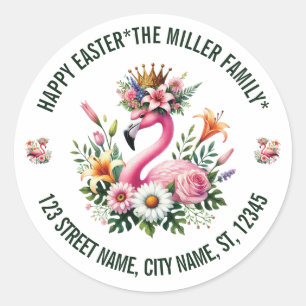 Sticker Rond Fleurs de Pâques Flamant rose rose