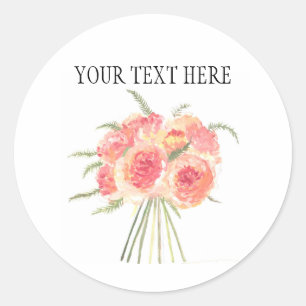 Sticker Rond Fleurs de pivoine pastel Aquarelle mariage rustiqu