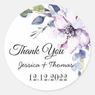 Sticker Rond Fleurs de pivoine romantique Merci mariage Faveur
