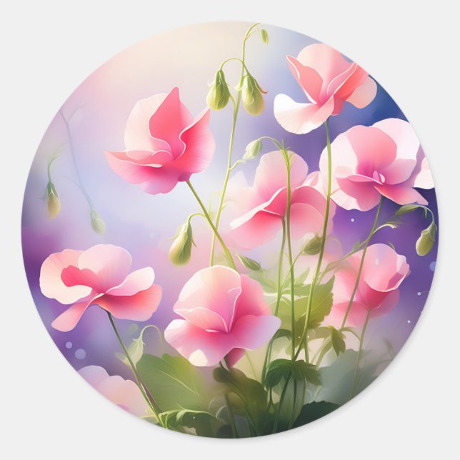 Sticker Rond Fleurs de pois doux éthérées (Devant)