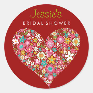 Sticker Rond Fleurs de printemps Amour du coeur Mariage de Fête