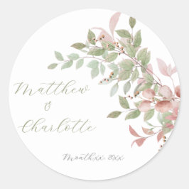 Sticker Rond Fleurs de printemps Aquarelle Mariage rose