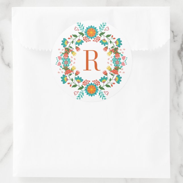 Sticker Rond Fleurs de printemps colorées Monogramme de couronn (Sac)