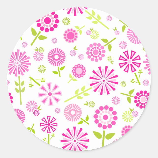 Sticker Rond Fleurs de printemps rose mignonne (Devant)