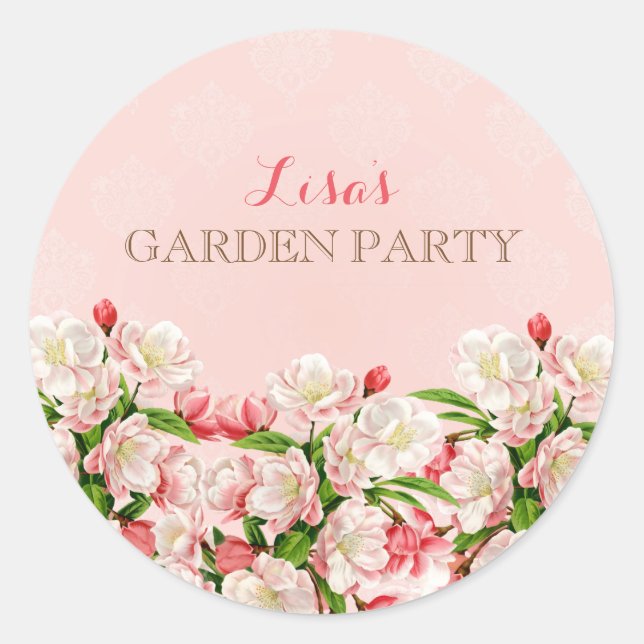 Sticker Rond Fleurs de printemps rose pâle Damask (Devant)
