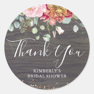 Sticker Rond Fleurs de remerciement Rustique Bois Shower de mar