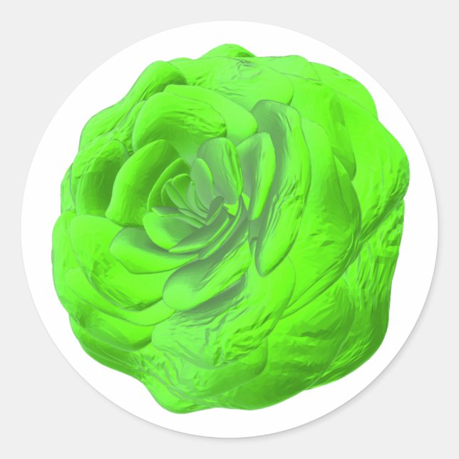 Sticker Rond Fleurs de roses vertes — Florales 3D. (Devant)