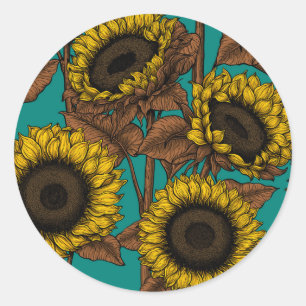 Sticker Rond Fleurs de soleil