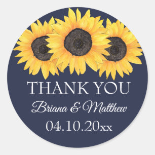 Sticker Rond Fleurs de soleil de campagne sur le mariage bleu F