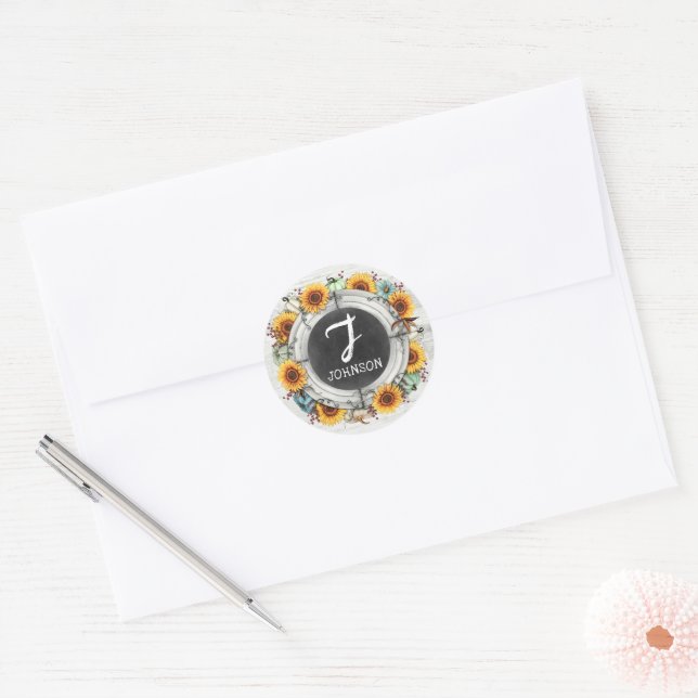 Sticker Rond Fleurs de soleil de l'automne de Thanksgiving Mono (Enveloppe)