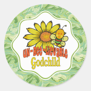 Sticker Rond Fleurs de soleil et abeilles Godchild incroyables