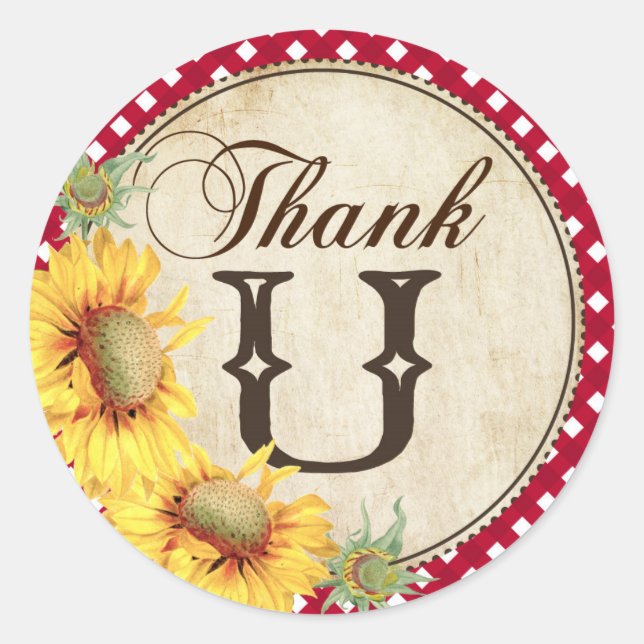 Sticker Rond Fleurs de soleil et En vichy chèque Merci (Devant)