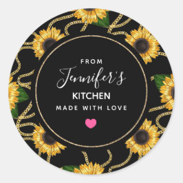 Sticker Rond Fleurs de soleil Jaunes Classé Cuisine Motif