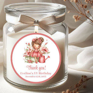Sticker Rond Fleurs de teint rose fée magique pour fille annive