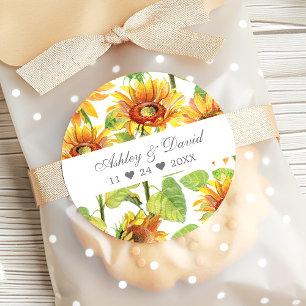 Sticker Rond Fleurs de tournesol aquarelle Mariage Remerciement