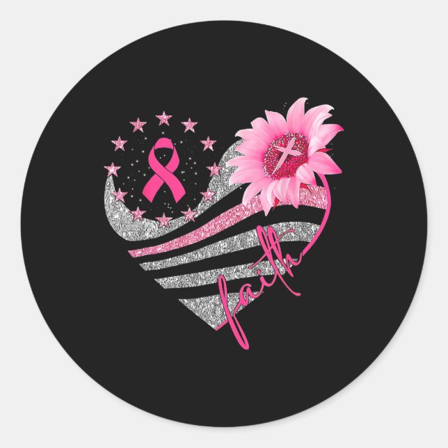 Sticker Rond Fleurs de tournesol rose Ruban Faith Cancer du sei (Devant)