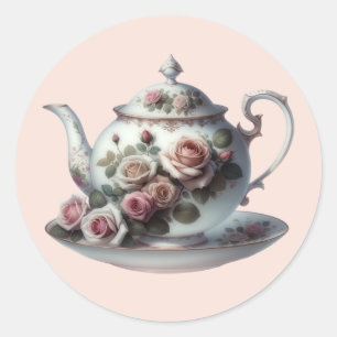 Sticker Rond Fleurs de Vigne Rose Pâle Mariage Shabby 