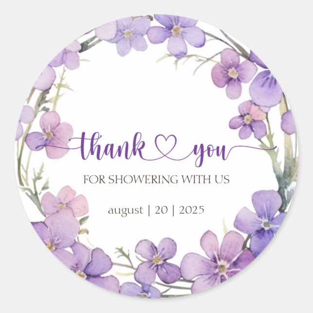 Sticker Rond Fleurs de violet délicates au printemps Merci (Devant)