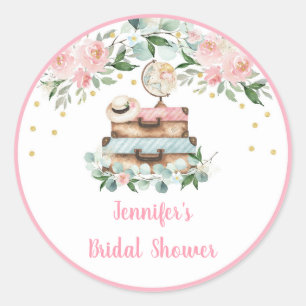 Sticker Rond Fleurs de voyage en or rose Mariage