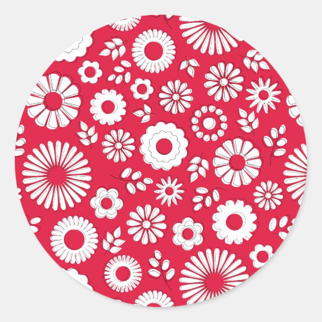 Sticker Rond Fleurs d'été rouges mignonnes (Devant)