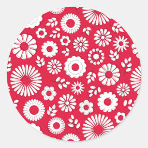 Sticker Rond Fleurs d'été rouges mignonnes
