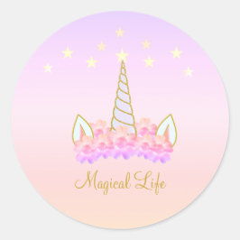 Sticker Rond Fleurs d'étoiles de licorne