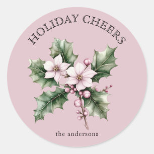 Sticker Rond Fleurs d'Euphorbe Rose Tendresse Fêtes de Fin d'An