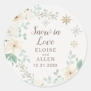 Sticker Rond Fleurs d'hiver blanches sous la neige amoureuse