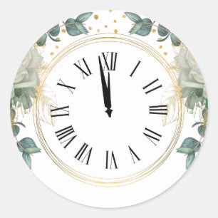 Sticker Rond Fleurs d'horloge du Nouvel An