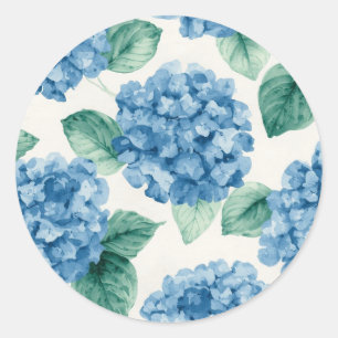 Sticker Rond Fleurs d'Hortensia Bleus Aquarelle Botanique Flora