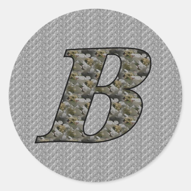 Sticker Rond Fleurs d'hydrangea à monogramme initial B (Devant)