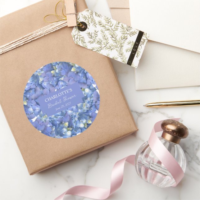 Sticker Rond Fleurs d'Hydrangea Bleu Personnalisées pour la Mar (Cadeaux)