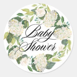 Sticker Rond Fleurs d'Hydrangée Blanche Baby shower de couronne