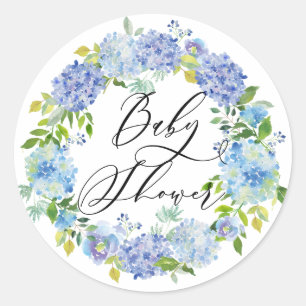 Sticker Rond Fleurs d'Hydrangée Bleue Baby shower de couronne