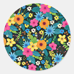 Sticker Rond Fleurs Ditsy Vibrantes Motif Floral Design-43785