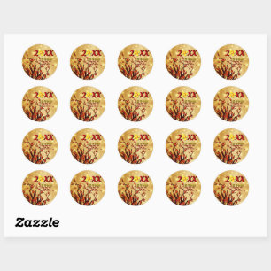 Sticker Rond Fleurs d'or rouge Joyeux Nouvel An chinois 20XX