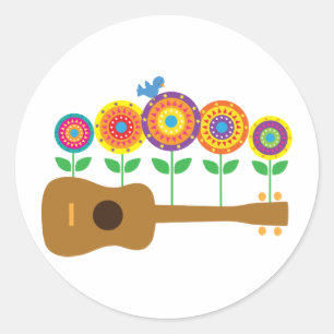 Sticker Rond Fleurs d'ukulélé