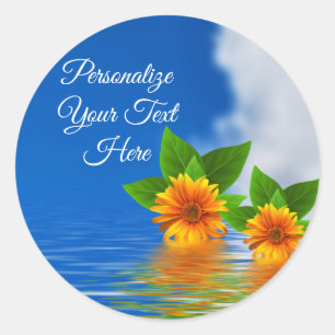 Sticker Rond Fleurs élégantes dans l'eau océanique Personnalise